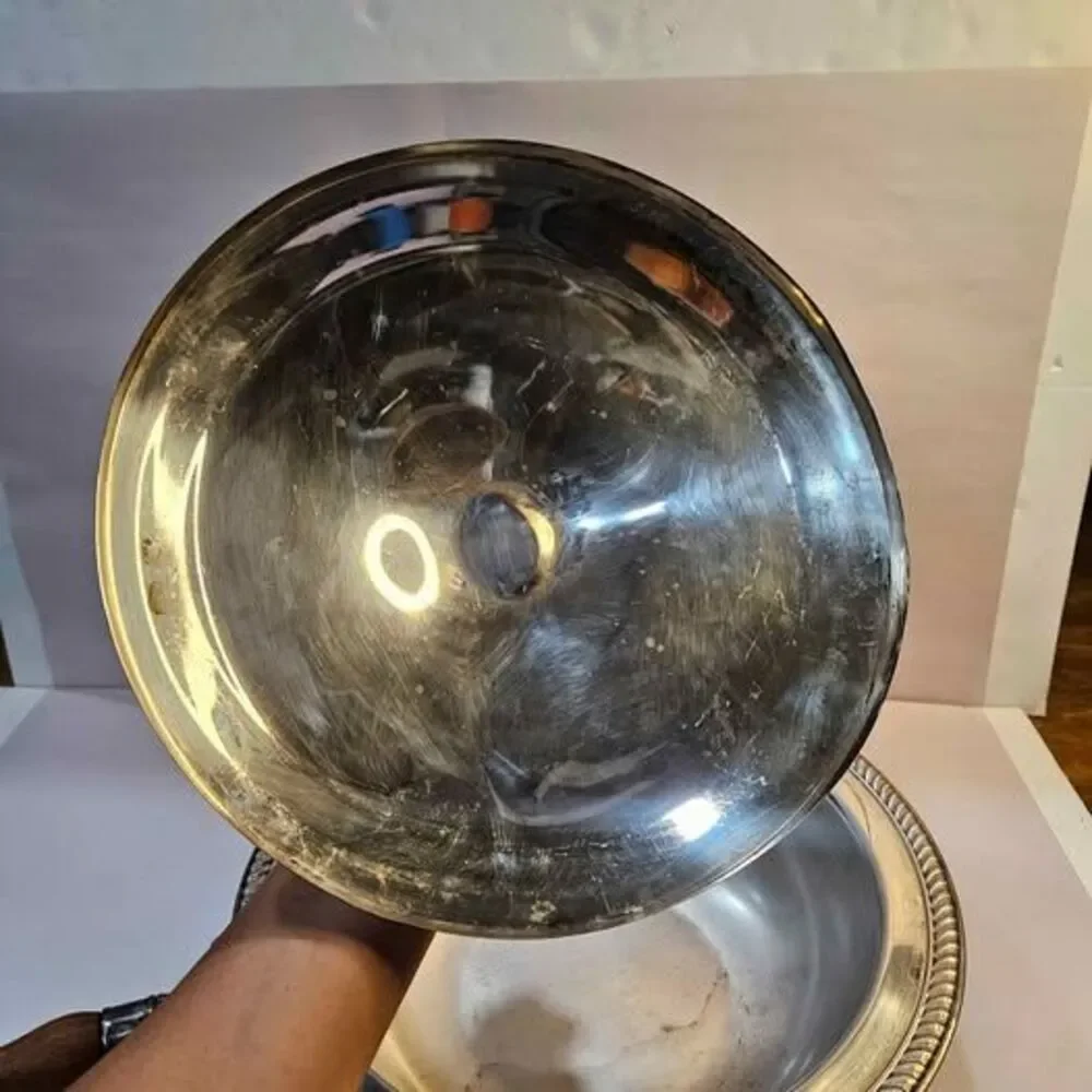 B. Rogers Silver Co. 1245 Silver Plated Chafing Dish with Wood Handle